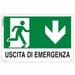 CARTELLO USCITA EMERGENZA GIU'    30x 20 ALLUMINIO